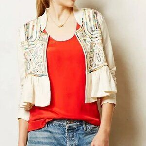 Anthropologie Lilka Colorful Embroidered Knit Cropped Jacket Cardigan NWT